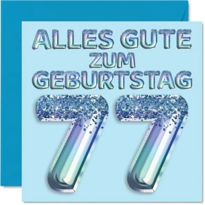 Abbildung von Stuff4 77. Geburtstagskarte für Männer Blau Glitzerballons Alles Gute zum Geburtstagskarten 77 Jährige Mann Papa Opa, 145mm Siebenundsiebzig Siebenundsiebzigster Geburtstag Grußkarten