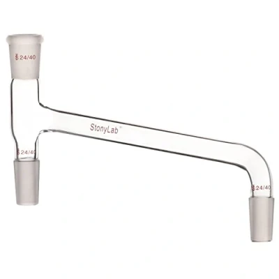 Abbildung von stonylab Glas Destillieradapter, Borosilikatglas 75 Grad Gebogener Chemie Adapter mit 24/40 Standardgelenken für Laborversorgung