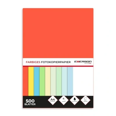 Abbildung von Emerson farbiges Druckerpapier KopierepapierA4 rot 500 Blatt 80 g/m2 210 x 297 mm Drucker: Laser, Inkjet, Fotokopie, Fax Vielseitiges Papier zum Kopieren, Basteln