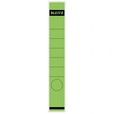 Abbildung von Leitz Rückenschild selbstklebend für Standard und Hartpappe Ordner, 10 Stück, 50 mm Rückenbreite, Langes schmales Format, 39 x 285 mm, Papier, grün, 16480055