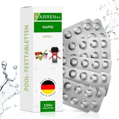 Abbildung von harren24 Rapid Testtabletten für Schütteltester, DPD 1 freies Chlor/DPD 4 Aktivsauerstoff/Phenol Red pH Wert, 50x, 100x, 250x, 500x, Wassertester (DPD1 / 100 Tabletten)