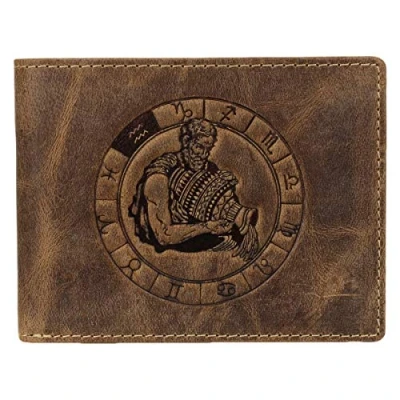 Abbildung von Greenburry Vintage Herren Leder Geldbörse Sternzeichen Portmonee Portemonnaie Geldbeutel 1705 Wassermann 25 braun