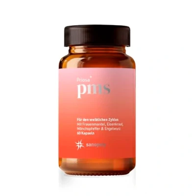 Abbildung von Sanopoly Priosa pms Kapseln 60 Stk. I Nahrungsergänzungsmittel Frauen Vegan Frauenmantel, Mönchspfeffer &amp; Vitamine zur Regulierung der Hormontätigkeit