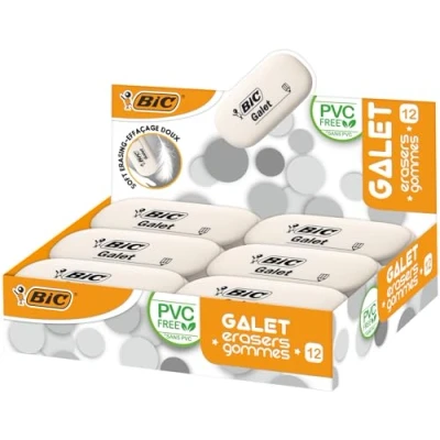Abbildung von BIC Radierer Galet aus synthetischem Kautschuk, 58 x 28 13 mm, Displaybox à 12 Stück