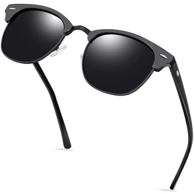 Abbildung von KANASTAL Sonnenbrille Halbrahmen Herren und Damen Polarisiert Schwarz Gläser Matt Rahmen Retro Klassisch für Autofahren Angeln Wandern Alltag