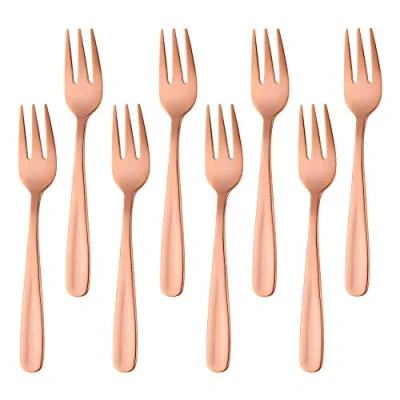 Abbildung von BISDARUN Rostfreier Stahl Kuchen Gabel Dessertgabeln Obst 8 teilig Roségold Gabeln Satz Spiegelpolitur ideal für Dessert 13,6 CM/5.35 Inch