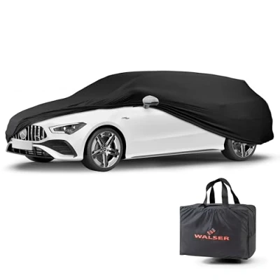 Abbildung von Walser Abdeckung Auto Indoor Stretch, Autoabdeckung Winter, staubdichte Autogarage Abdeckung, Autoplane für Auto, Abdeckplane Kombi L schwarz