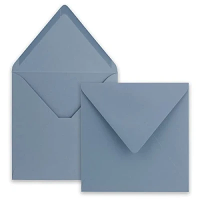 Abbildung von 100x Quadratische Briefumschläge in Graublau (Blau) 15,5 x cm ohne Fenster, mit Nassklebung 110 g/m² Für Einladungskarten zu Hochzeit, Geburtstag und mehr Serie FarbenFroh