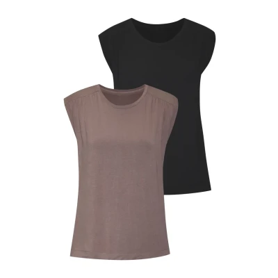 Abbildung von Lascana PACK OF 2 Tshirt basic, Damen, Größe: 40/42, Taupe schwarz