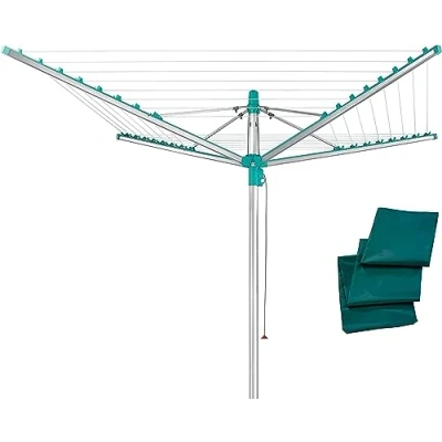 Abbildung von Leifheit Wäschespinne Linomatic 500 Easy inkl. Schutzhuelle, Leineneinzug für saubere Wäsche, Wäscheschirm mit Lift System und Bodenhülse, 50m Leinenlänge 5 Wäscheladungen [Amazon Exclusive]