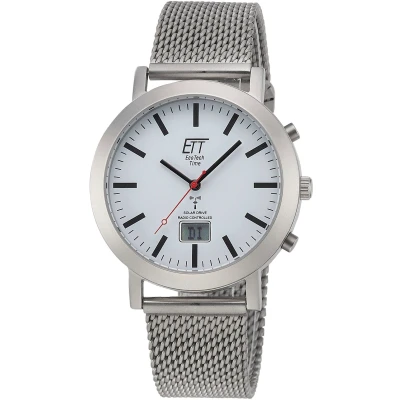 Abbildung von ETT Eco Tech Time Funk Solar Herren Uhr Analog mit digitalem Datum Edelstahl Milanaise Armband EGS 11579 11M
