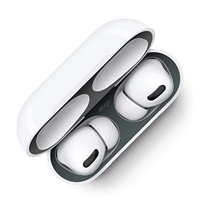 Abbildung von elago Staubschutz, kompatibel mit Apple AirPods Pro, verbesserte Staubschutzfolie, luxuriöses Aussehen, schützt vor Eisen/Metallspänen, [US Patentiert] (Dunkelgrau)
