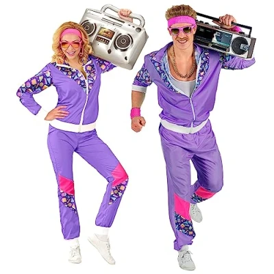 Abbildung von W WIDMANN MILANO Party Fashion Kostüm Trainingsanzug, lila, 80er Jahre Outfit, Jogginganzug, Bad Taste Faschingskostüme