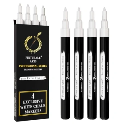 Abbildung von Pinturale Arts® Set 4 Kreidestift Weiß 1mm Spitze Kreidemarker Weiss Kreidestifte Für Tafel Abwaschbar, Fenster, Glas, Metall, Keramik Chalk Marker