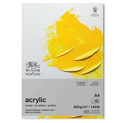 Abbildung von Winsor &amp; Newton 6534005 Acrylpapier im Block 15 Blatt mit Leinwandstruktur DIN A4 , 300g/m², Säurefrei, ohne optische Aufheller, Alterungsbeständig für Acrylfarbe und Medien, Weiß