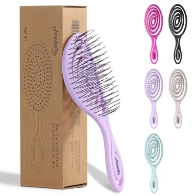 Abbildung von Ninabella Mini Haarbürste ohne Ziepen Bürste für Reisen Entwirrbürste trockenes und nasses Haar Detangler Extensions Hair Brush Lila