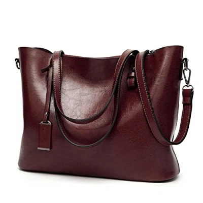 Abbildung von Coolives Damen Shopper Tasche aus PU Leder mit Schulterriemen Schultertasche Umhängetasche Eimer Handtasche für Frauen Kaffee braun EINWEG