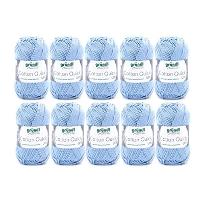 Abbildung von Gründl Cotton Quick Uni, Vorteilspack 10 Knäuel à 50 g (strapazierfähige Wolle, pflegeleichtes waschbares Garn aus 100 % Baumwolle, / 125 m, Nadelstärke: 3 4, x g), Himmelblau