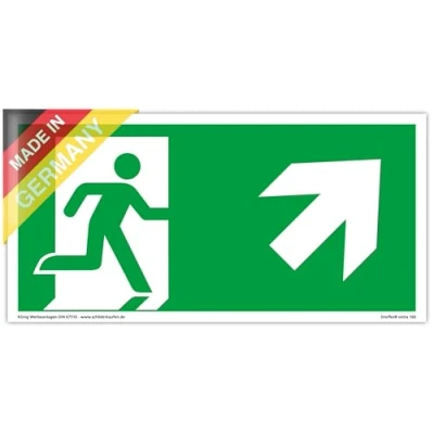 Abbildung von Schild Notausgang extra langnachleuchtend PVC selbstklebend 297x148mm gemäß ASR A1.3 DIN 7010 67510 Notausgangsschild rechts schräg aufwärts Fluchtweg Rettungsweg Dreifke® 160