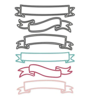 Abbildung von Metall Stanzschablonen für Banner, Etiketten, Schleife, Stanzschablonen, DIY, Einladungskarten, Scrapbooking, Album, dekorative Prägepapier Stanzformen, Kartenherstellung, 3 Stück