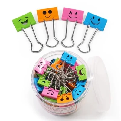 Abbildung von Coideal 40 Stück farbige Papierklammern mit niedlich lächelndem Gesicht, Klein Metall Binder Clips (19 mm)