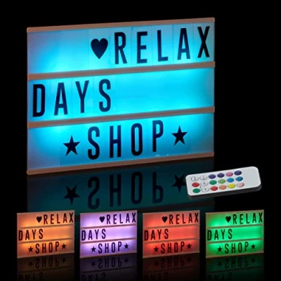 Abbildung von Relaxdays, Leuchtkasten, weiß Lightbox mit Farbwechsel, 85 Buchstaben &amp; Symbole, 3 Zeilen, Lichtbox batteriebetrieben
