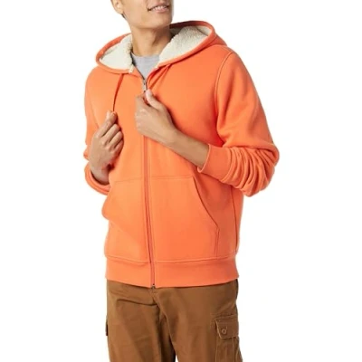 Abbildung von Amazon Essentials Herren Hoodie mit Sherpa Futter und durchgehendem Reißverschluss, Orange, L