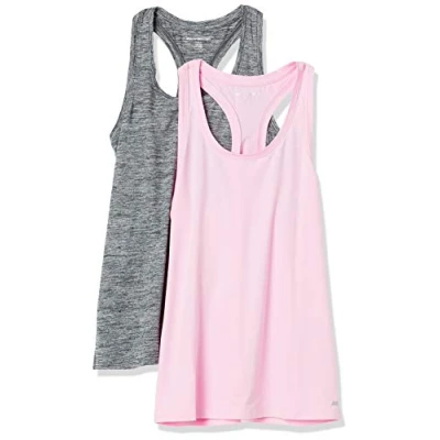 Abbildung von Amazon Essentials Damen Tech Stretch Racerback Tanktop (Erhältlich In Übergröße), 2er Pack, Hellrosa/Schwarz Space dye, S