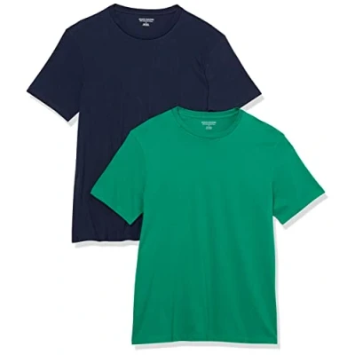 Abbildung von Amazon Essentials Herren T Shirt mit kurzen Ärmeln und Rundhalsausschnitt in schmaler Passform, 2er Pack, Grün/Marineblau, L