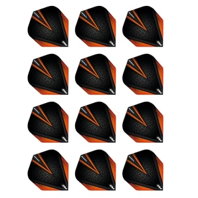 Abbildung von RED DRAGON Hardcore Radical Schwarz und Orange Extra Dicke Standard Dart Flights 4 Sätze pro Packung (12 insgesamt)