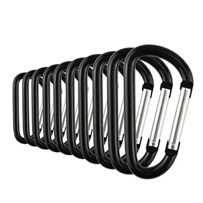 Abbildung von Temlum Aluminium Karabinerhaken 3,8/4,8/5,8/6/7 cm Clip, D Form Karabiner Set, mit Schnappverschluss für Camping, Wandern, Reisen, Schlüsselanhänger, Schwarz 10 Stück, 6
