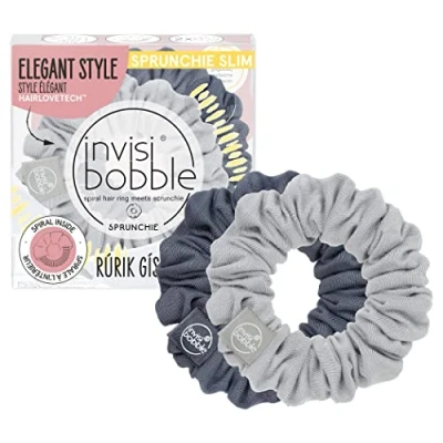 Abbildung von invisibobble Sprunchie Slim Rúrik Gíslason Feelin Greyt I 2x Stoff Haargummis Hell &amp; Dunkelgrau für Damen Herren Scrunchie Haargummi designed im Herzen Münchens