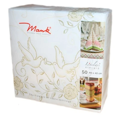 Abbildung von Mank Hochzeitsserviette Airlaid Servietten Hochzeit 40x40 cm, Premium Einweg Serviette, textilähnlich und saugstark, perfekt für &amp; Partys, 50 Stück Taube Creme Gold