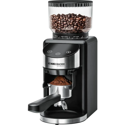 Abbildung von ROMMELSBACHER Kaffeemühle EKM 400 Kegelmahlwerk, Antistatik Funktion, 12 Portionen, Halterung für Siebträger, Mahlgrad in 35 Stufen, Bohnenbehälter 220 g, Pulverbehälter, 130 Watt