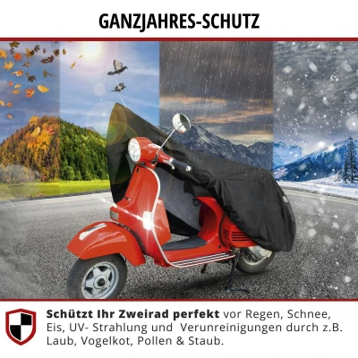 Abbildung von WALSER Premium Motorrad Abdeckplane S, Auszeichnung Sehr Gut* wasserdicht, Vespa aus PVC, Outdoor Plane, Zubehör, schwarz 185x90x110 cm