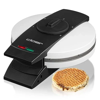 Abbildung von Cloer 1641S Stroopwaffeleisen für holländische Stroopwaffeln, 850 W, Waffelkaliber 14,5 cm, Backampel, stufenlos wählbarer Bräunungsgrad, weiß