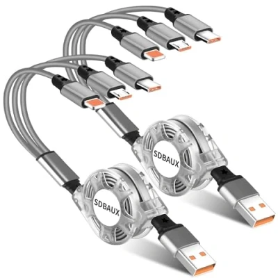Abbildung von SDBAUX 3A/2Stück Multi USB Kabel, 3 in 1 Kabel Einziehbares Schnell iPhone Ladekabel Mehrfach Micro Typ C iP Port Anschlüsse für iPhone, Tablets, Samsung, Google, LG 1M (3 1)