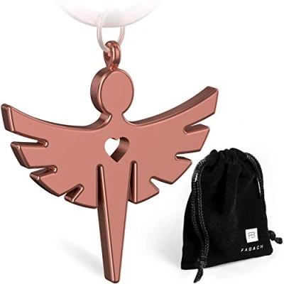 Abbildung von FABACH Schutzengel Fabiel Schlüsselanhänger mit Herz Edler Engel Anhänger aus Metall in glänzendem Rosegold Glücksbringer Geschenk für Auto, Führerschein Fahr vorsichtig