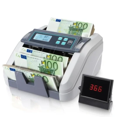 Abbildung von MUNBYN IMC51 Geldzählmaschine Zählwert, Add+Batch Modus Geldscheinzähler, UV/MG/IR/MT Erkennung, nur EUR Geldzähler, 1100 Geldscheine/Minute, LCD Display, 2 Jahre Garantie Grau