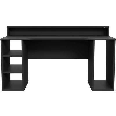 Abbildung von FORTE TEZAUR Gaming Schreibtisch mit LED Beleuchtung, Holzwerkstoff, Schwarz matt kombiniert Orange, 94 x 160 69 cm