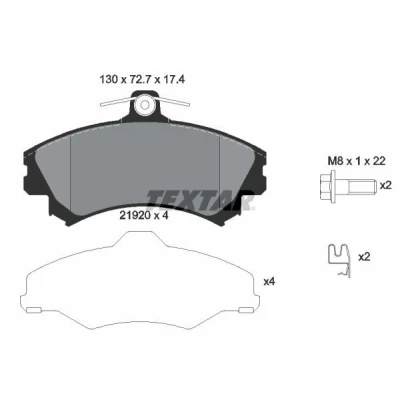 Abbildung von TEXTAR 2192003 Bremsbelagsatz mit akustischer Verschleißwarnung Bremssattelschrauben Zubehör MITSUBISHI: Colt 6, VI CZC Convertible