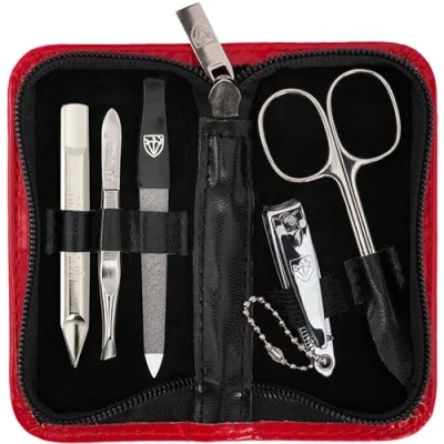 Abbildung von DREI SCHWERTER Germany Maniküreset Nagel Set &#039;Siena&#039; 5 tlg. Hautschere, Nagelknipser, Saphirnagelfeile, Nagelreiniger, Pinzette, Farbe rot