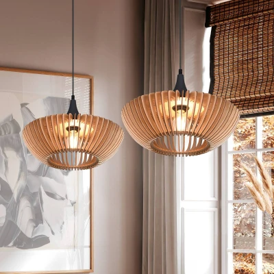 Abbildung von TRIO Leuchten Pendelleuchte »Colino«, 1 flammig, Leuchtmittel E27 ohne Leuchtmittel, Hängelampe mit Holzschirm Ø40cm höhenverstellbar bis 150cm, exkl 1xE27