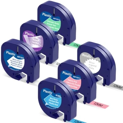 Abbildung von Markurlife Kompatibel Schriftband als Ersatz für DYMO Letratag Etikettenband Plastik 12mm x 4m Letra Tag XR LT 100H 100T QX50 2000 Bänder Transparant/Weiß/Silber/Blau/Rosa/Grün