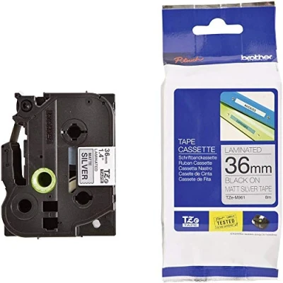 Abbildung von Brother Original P touch Schriftband TZe M961 36 mm, schwarz auf silber (matt)(kompatibel u.a. mit P3600, P9600, P9700PC, P9800PCN), 1724302, One size