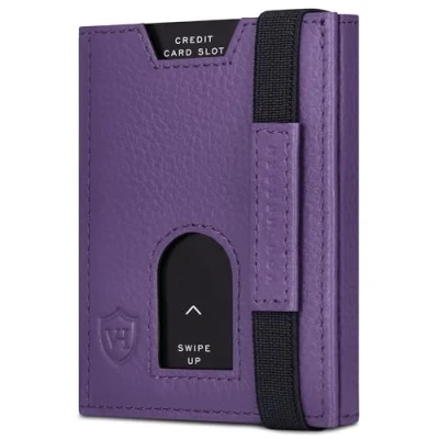 Abbildung von VON HEESEN Leder Slim Wallet Geldbeutel mit RFID Schutz Mini Geldbörse für Herren und Damen Kartenetui Echtleder Karten Portemonnaie klein Kreditkartenetui Violet