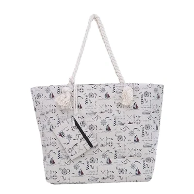 Abbildung von DonDon Strandtasche XXL Familie Badetasche Damen mit Reißverschluss Beach bag groß Maritim naturfarben