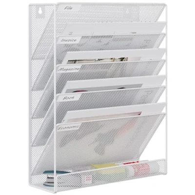 Abbildung von EasyPAG 6 Fächer Metall A4 Zeitschriftenhalter Wand Zeitschriften Wandhalter Aktenablage Dokumentenhalter Hängend Magazin Organizer Flyerständer Prospektspender,Weiß