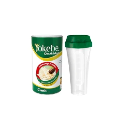 Abbildung von Yokebe Classic Starterpaket inklusive Shaker Diätshake zum Abnehmen glutenfrei und vegetarisch Mahlzeitersatz zur Gewichtsabnahme mit hochwertigen Proteinen 500 g, 12 Portionen 2 teiliges Set