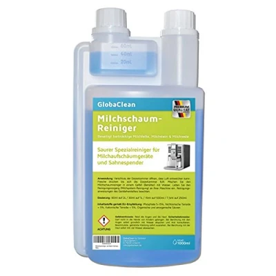 Abbildung von Milchschaumreiniger 1 Liter Flüssig Reiniger Konzentrat Milchsystemreiniger Milchaufschäumer Universal, für Marken wie Jura Delonghi WMF Nesspresso uvm. GlobaClean® Made in Germany